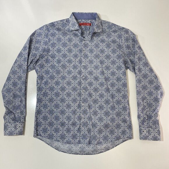 GEORG ROTH Los Angeles Designer Men’s Paisley Dress Shirt Blue White Floral XL - Picture 1 of 9